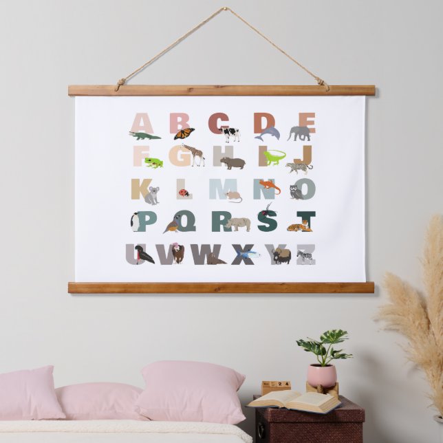 Cute Alphabet ABC Animals Classroom Nursery Hanging Tapestry (Bedroom)