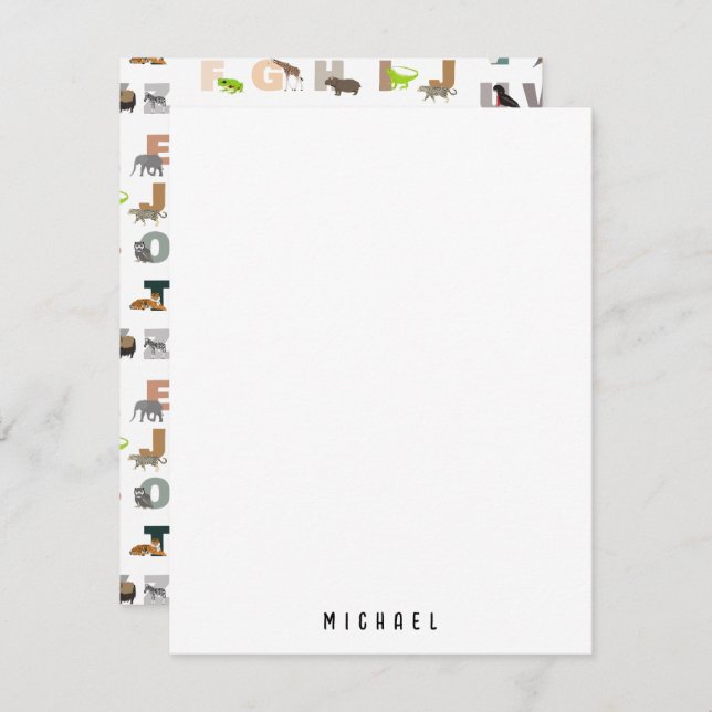 Cute Alphabet ABC Animals Custom Name School Card (Front/Back)