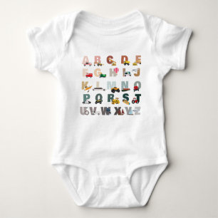 Cute Alphabet ABC Trucks, Transportation Vehicles Baby Bodysuit