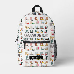 Cute Alphabet ABC Trucks, Transportation Vehicles  Printed Backpack