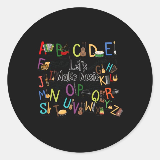 Cute Alphabet Design For Music Teacher Men Women T Classic Round Sticker (Front)
