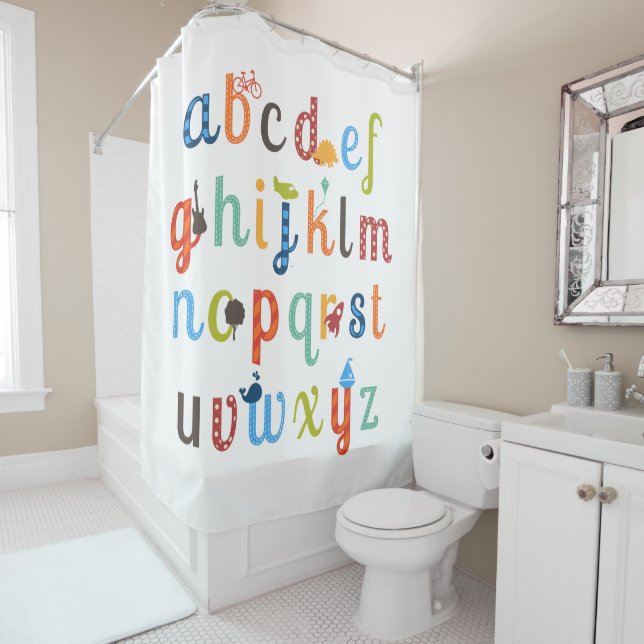Cute Alphabet Design Shower Curtain (In Situ)
