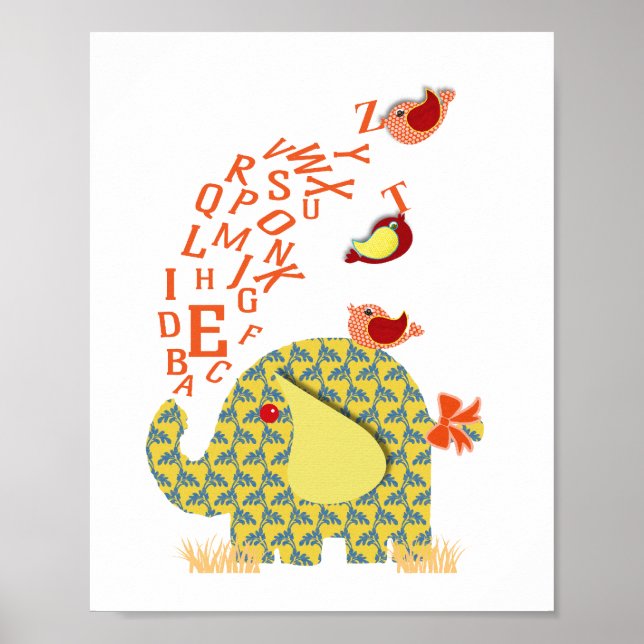 Cute Alphabet Elephant Baby Nursery Print (Front)