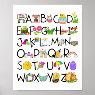Cute Alphabet Funny Easter Day Abc Alphabet Egg Ra Poster