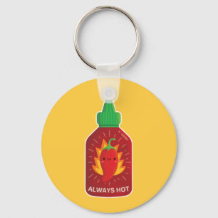 Cute Always Hot Red Chili Pepper Sauce Bottle Key Ring
