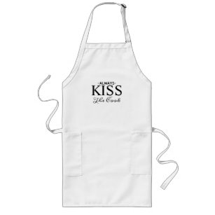 Cute Always Kiss the Cook Black Typography Long Apron