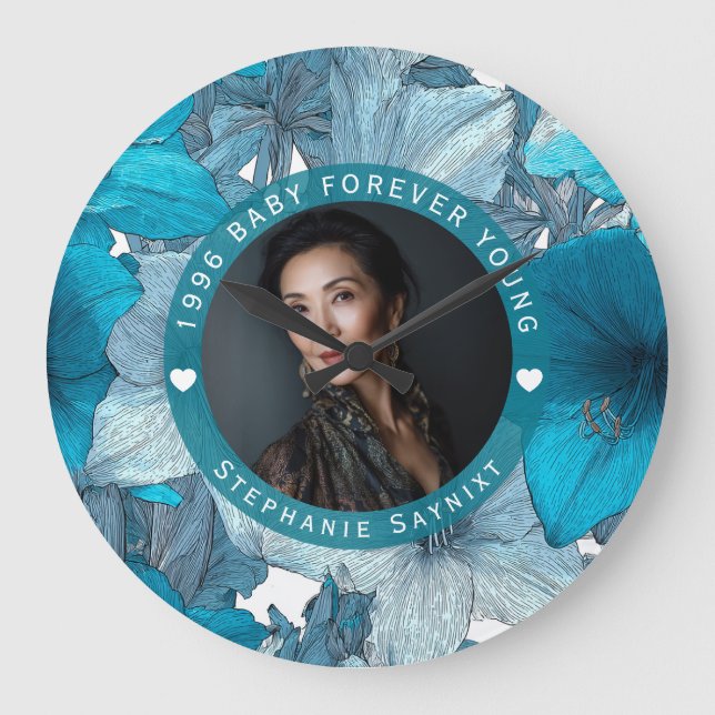 Cute Amaryllis Happy Birthday Event Large Clock (Front)