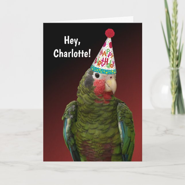 Cute Amazon Parrot Personalised Birthday Card (Front)