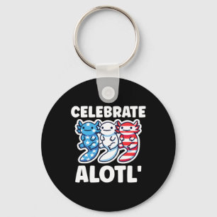 Cute American Axolotls 4th Of July Red White Blue  Key Ring