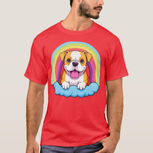 Cute American Bulldog Rainbow Cloud Kawaii Dog Hap T-Shirt