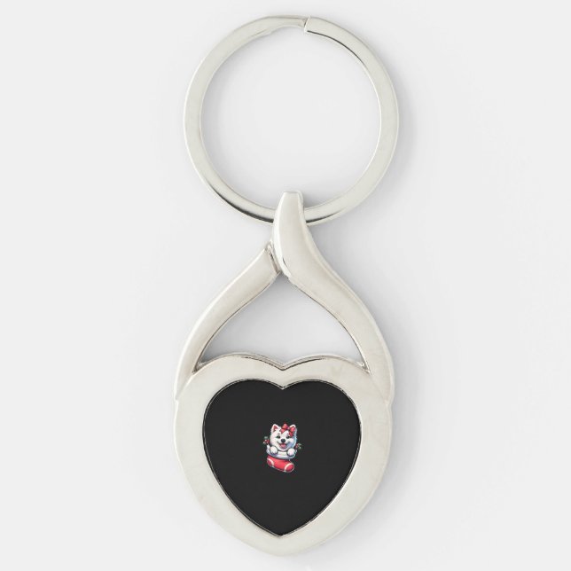 Cute American Eskimo Christmas Stocking Classic T- Key Ring (Front)