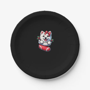 Cute American Eskimo Christmas Stocking Classic T- Paper Plate