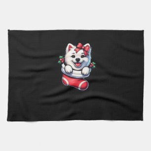 Cute American Eskimo Christmas Stocking Classic T- Tea Towel