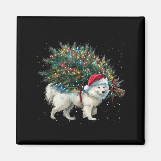Cute American Eskimo Dog In A Christmas Tree For M Magnet (Front)