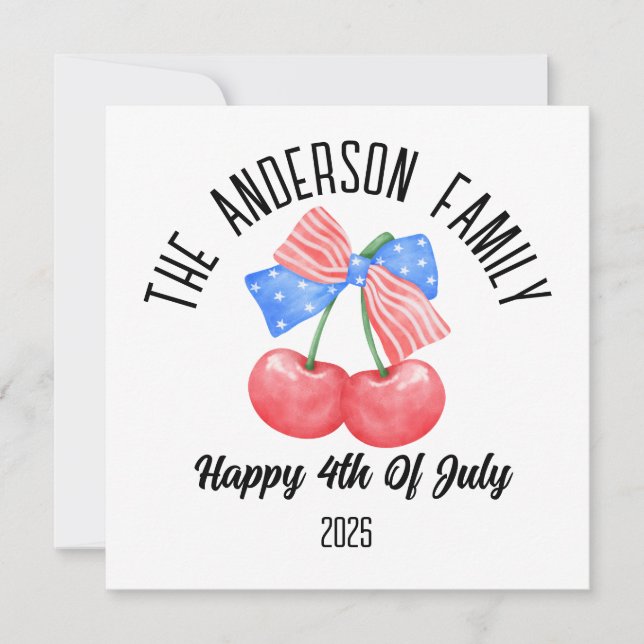 Cute American Flag Bow Personalised Name Holiday  Invitation (Front)