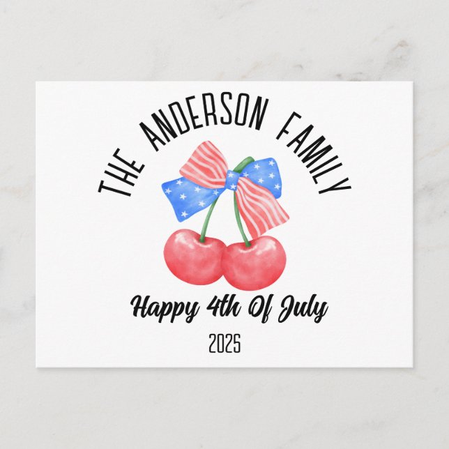 Cute American Flag Bow Personalised Name Holiday  Postcard (Front)