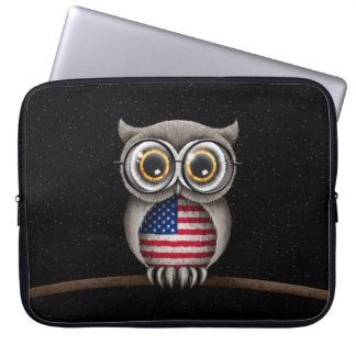 Cute American Flag Owl Wearing Glasses Laptop Sleeve