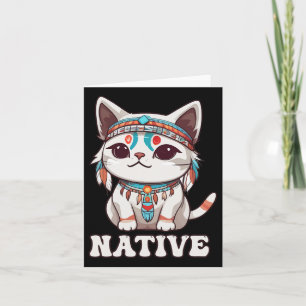 Cute American Native Indian Kawaii Cat Woman Girl  Card