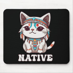 Cute American Native Indian Kawaii Cat Woman Girl Mouse Pad