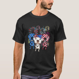 Cute American Pitbull Dog 4th Of July Fireworks T-Shirt