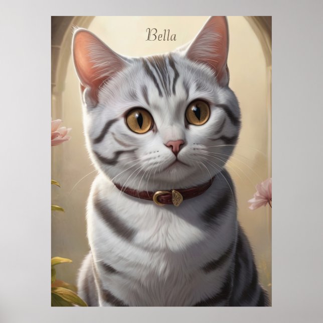 Cute American Shorthair Cat with Big Eyes Poster (Front)