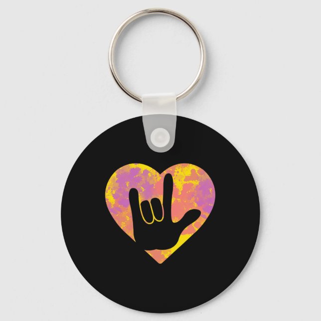 Cute American Sign Language Pride Deaf Awareness  Key Ring (Front)