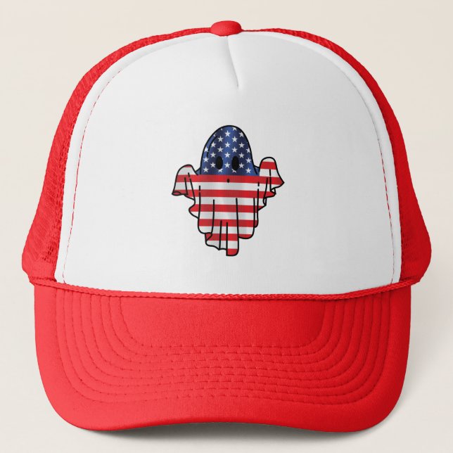 Cute American Spooky Ghost Trucker Hat (Front)