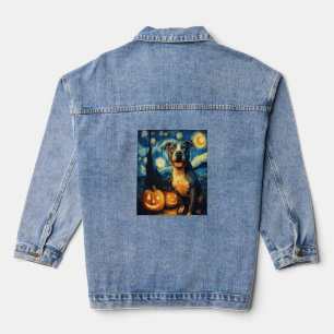 Cute American Staffordshire Terrier Dog Halloween Denim Jacket