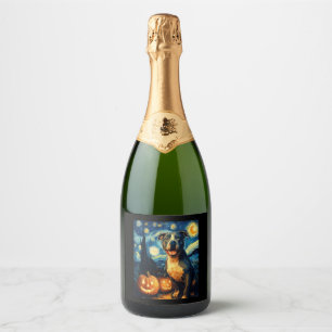 Cute American Staffordshire Terrier Dog Halloween Sparkling Wine Label