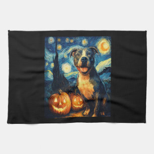 Cute American Staffordshire Terrier Dog Halloween  Tea Towel