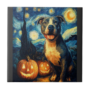Cute American Staffordshire Terrier Dog Halloween  Tile