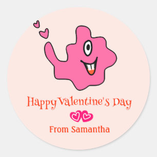 Cute Amoeba Monster Kids Valentine Classic Round Sticker