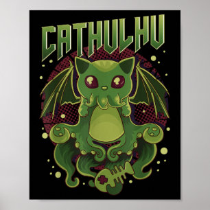 Cute &amp; Funny Cathulhu Kawaii Cat Cthulhu  Poster