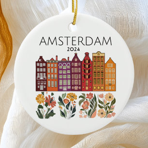 Cute Amsterdam Floral Canal Houses Ceramic Tree Decoration