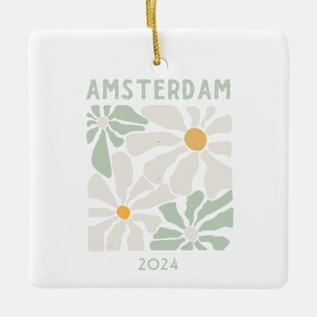 Cute Amsterdam Floral  Ceramic Ornament (Front)