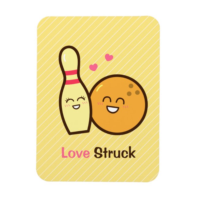 Cute Amusing Bowling Ball and Pin Love Struck Magnet (Vertical)