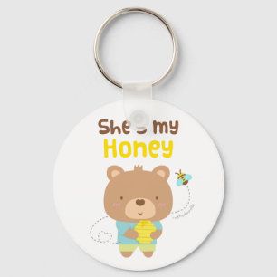 Cute Amusing Couple Male Bear and Bee Key Ring