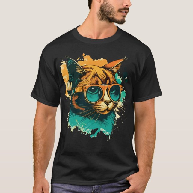 Cute Anamorphic Goggle Wearing Cat Unique Family   T-Shirt (Front)