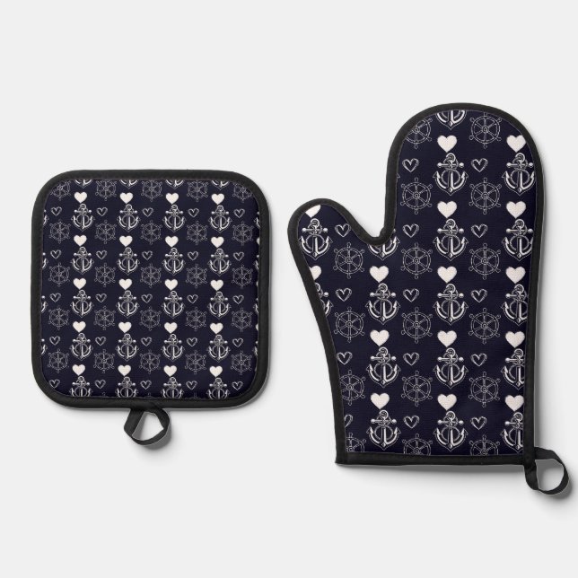 Cute Anchor Oven Mitt & Pot Holder Set (Front)