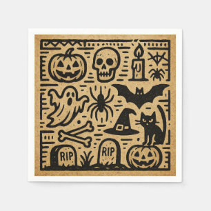 Cute ancient hieroglyph pumpkin and bat Halloween Napkin