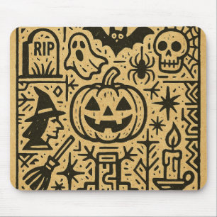 Cute ancient hieroglyph pumpkin, witch Halloween Mouse Pad