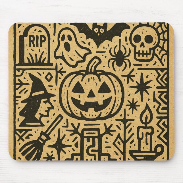 Cute ancient hieroglyph pumpkin, witch Halloween Mouse Pad (Front)