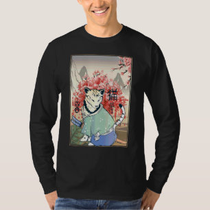 Cute Ancient Japanese Cat Artwork Japanese Cherry T-Shirt