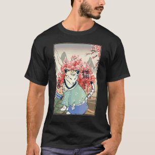 Cute Ancient Japanese Cat Artwork Japanese Cherry T-Shirt