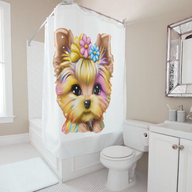 Cute and Adorable Baby Yorkie Shower Curtain (In Situ)
