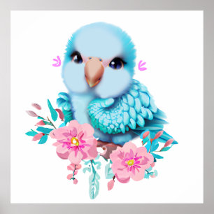 Cute and Adorable Blue Baby Parrot Poster