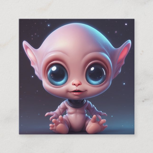Cute and adorable cartoon alien baby square business card (Front)