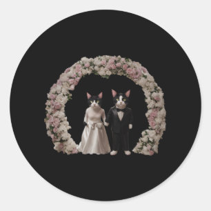 Cute And Adorable Cat Bride And Groom Classic Round Sticker