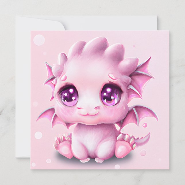 Cute and Adorable Fantasy Pink Baby Chibi   Holiday Card (Front)