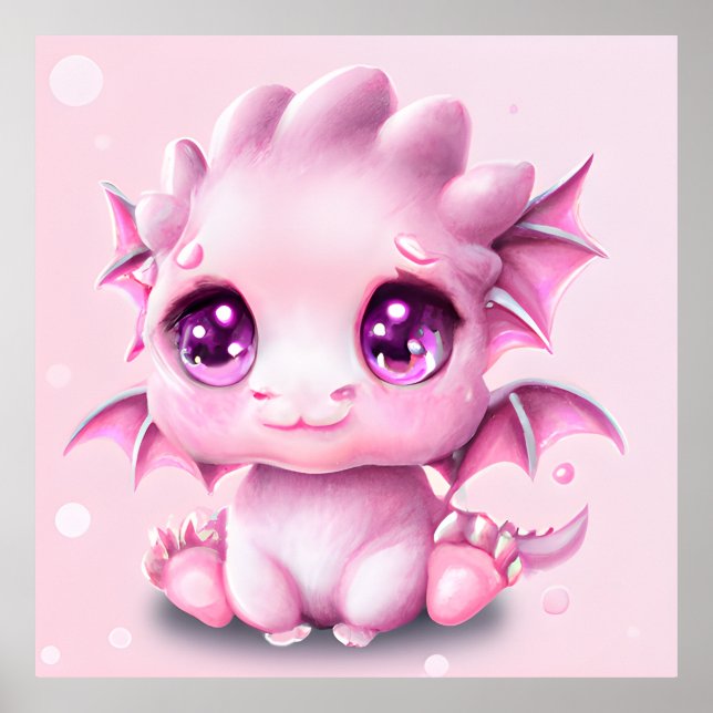 Cute and Adorable Fantasy Pink Baby Chibi  Poster (Front)